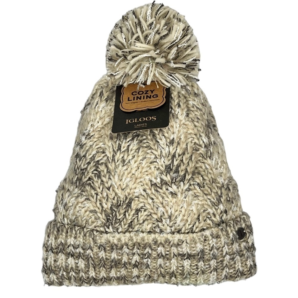 Igloos Pom Pom Green and Beige Bernie with Fuzzy and Cozy Interior New with Tags